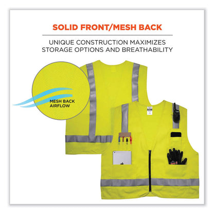 GloWear 8262FRZ Class 2 FR Surveyor Zip Vest, Tencel/Modacrylic/Para-aramid/Kevlar, 2X-Large/3X-Large, Lime