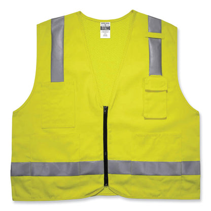 GloWear 8262FRZ Class 2 FR Surveyor Zip Vest, Tencel/Modacrylic/Para-aramid/Kevlar, 4X-Large/5X-Large, Lime