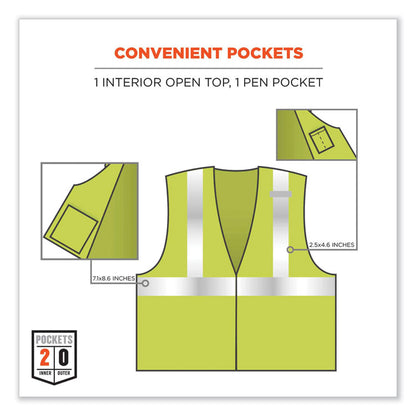 GloWear 8260FRHL Class 2 FR Safety Hook and Loop Vest, Modacrylic/Kevlar, Small/Medium, Lime