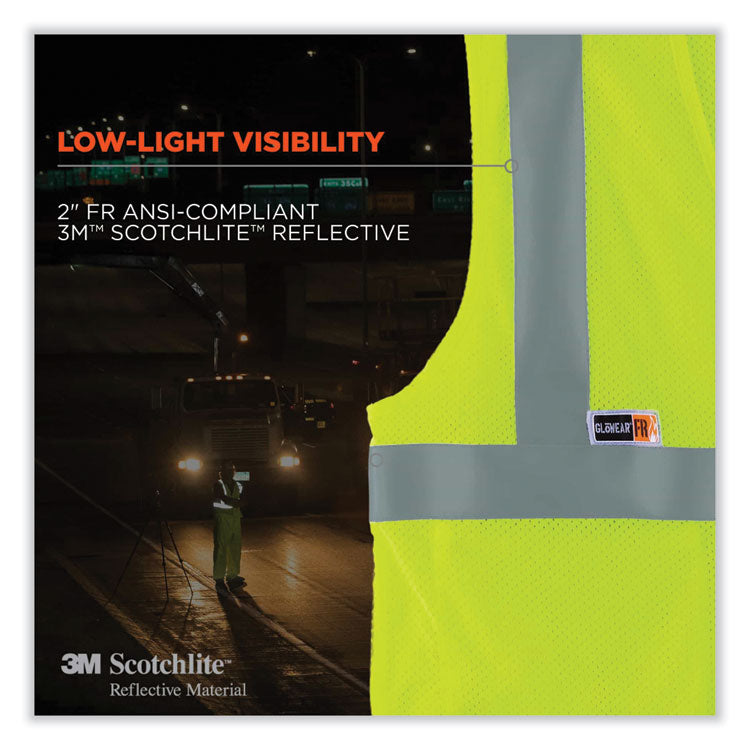 GloWear 8260FRHL Class 2 FR Safety Hook and Loop Vest, Modacrylic/Kevlar, 4X-Large/5X-Large, Lime