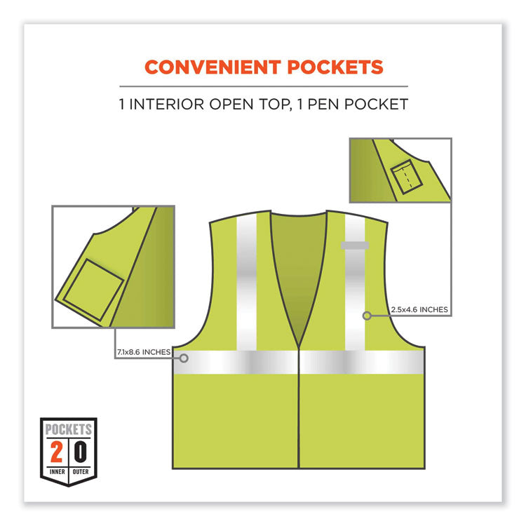 GloWear 8260FRHL Class 2 FR Safety Hook and Loop Vest, Modacrylic/Kevlar, 4X-Large/5X-Large, Lime