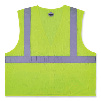 GloWear 8256Z Class 2 Self-Extinguishing Zipper Vest, Polyester, Large/X-Large, Lime