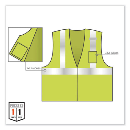 GloWear 8256Z Class 2 Self-Extinguishing Zipper Vest, Polyester, 2X-Large/3X-Large, Lime