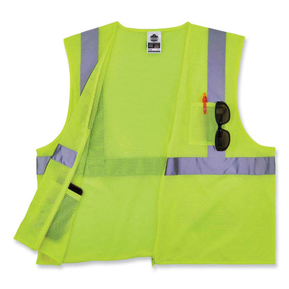 GloWear 8256Z Class 2 Self-Extinguishing Zipper Vest, Polyester, 2X-Large/3X-Large, Lime