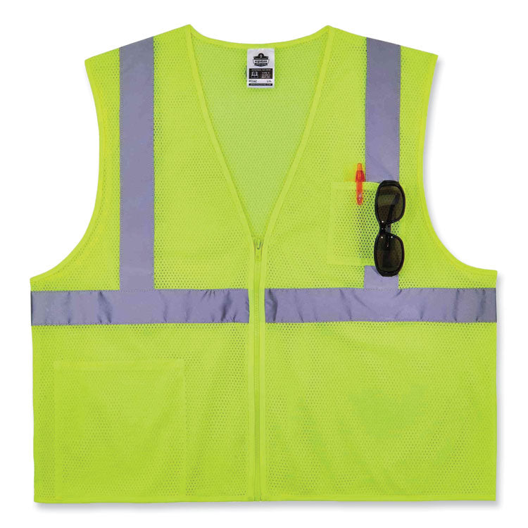 GloWear 8256Z Class 2 Self-Extinguishing Zipper Vest, Polyester, 4X-Large/5X-Large, Lime