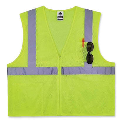 GloWear 8256Z Class 2 Self-Extinguishing Zipper Vest, Polyester, 4X-Large/5X-Large, Lime