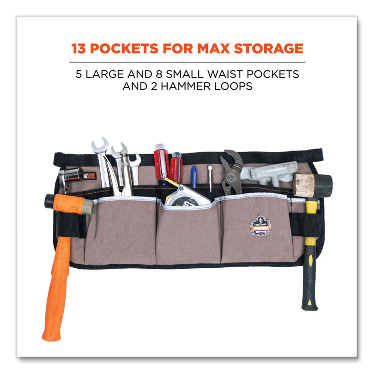 Arsenal 5706 13-Pocket Waist Apron, 13 Compartments, 23 x 9, Canvas, Gray