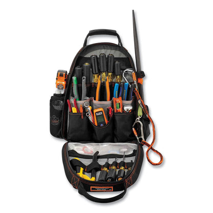 Arsenal 5843 Tool Backpack Dual Compartment, 26 Compartments, 8.5 x 13.5 x 18, Ballistic Polyester, Black/Gray