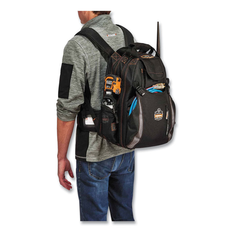 Arsenal 5843 Tool Backpack Dual Compartment, 26 Compartments, 8.5 x 13.5 x 18, Ballistic Polyester, Black/Gray