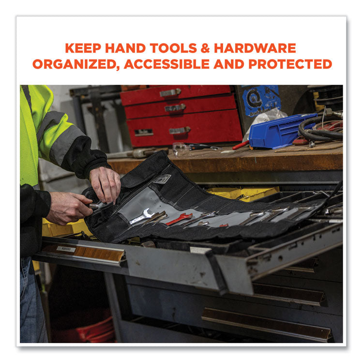 Arsenal 5870 Tool Roll-Up, 25 Compartments, 27 x 14.5, Polyester, Gray