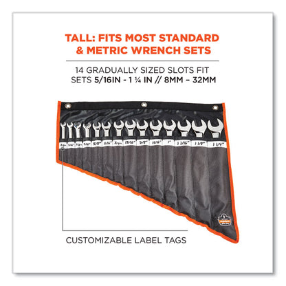Arsenal 5873 Polyester Wrench Roll Up, 14 Compartments, 26.5 x 5, Polyester, Black