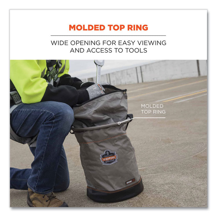Arsenal 5973 Hoist Bucket Tool Bag with D-Rings and Zipper Top, 150 lb, Gray