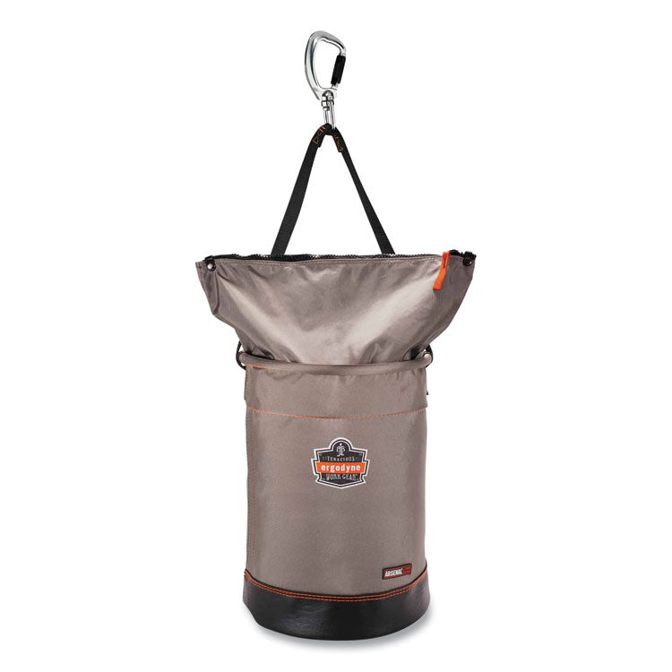Arsenal 5974 Hoist Bucket Tool Bag with Swiveling Carabiner and Zipper Top, 150 lb, Gray