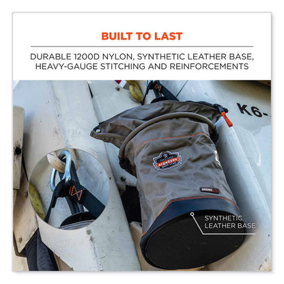 Arsenal 5974 Hoist Bucket Tool Bag with Swiveling Carabiner and Zipper Top, 150 lb, Gray