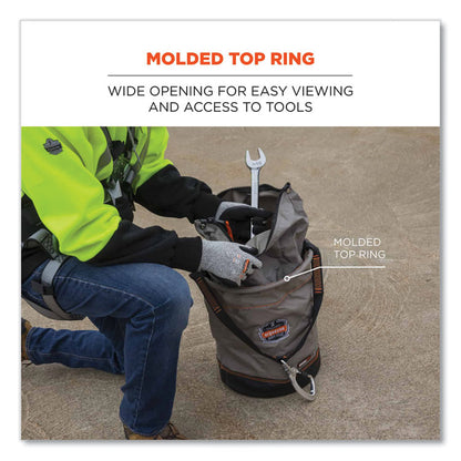 Arsenal 5974 Hoist Bucket Tool Bag with Swiveling Carabiner and Zipper Top, 150 lb, Gray