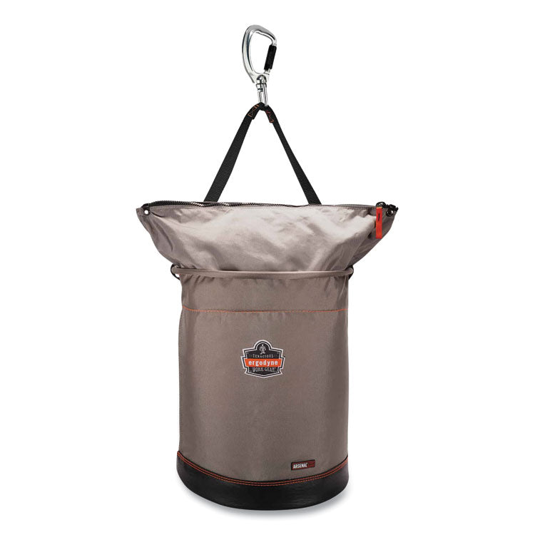 Arsenal 5976 XL Hoist Bucket Tool Bag with Swiveling Carabiner and Zipper Top, 150 lb, Gray