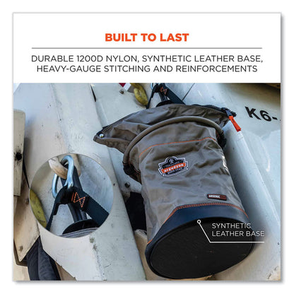 Arsenal 5976 XL Hoist Bucket Tool Bag with Swiveling Carabiner and Zipper Top, 150 lb, Gray