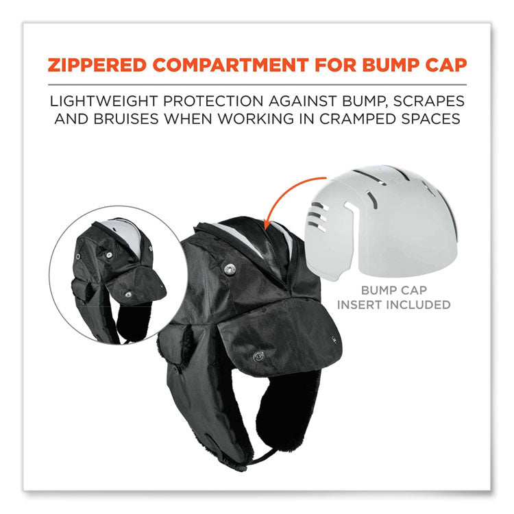 N-Ferno 6802ZI Zipper Trapper Hat + Universal Bump Cap, Front Brim, Small to Medium, Black