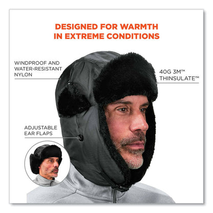 N-Ferno 6802ZI Zipper Trapper Hat + Universal Bump Cap, Front Brim, Small to Medium, Black