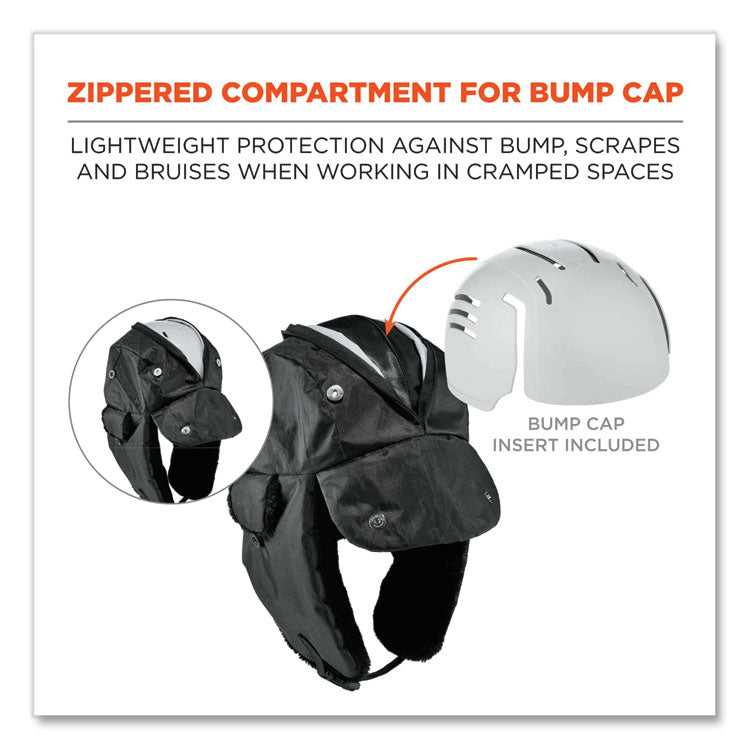 N-Ferno 6802ZI Zipper Trapper Hat + Universal Bump Cap, Front Brim, Large to X-Large, Black