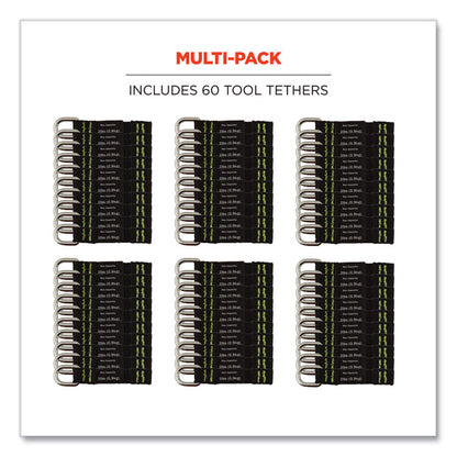 Squids 3700 Nylon Webbing Tool Tails with D-Rings, 2 lb Max Working Capacity, 3.5" Long, Black, 6/Pack, 10 Packs/Carton
