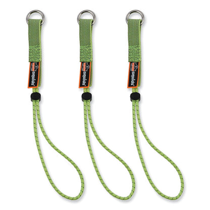 Squids 3703 Elastic Loop Tool Tails with D-Rings, 15 lb Max Working Capacity, 15" Long, Lime, 3/Pack, 20 Packs/Carton