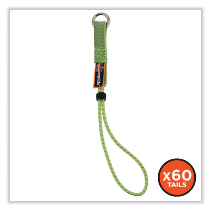 Squids 3703 Elastic Loop Tool Tails with D-Rings, 15 lb Max Working Capacity, 15" Long, Lime, 3/Pack, 20 Packs/Carton