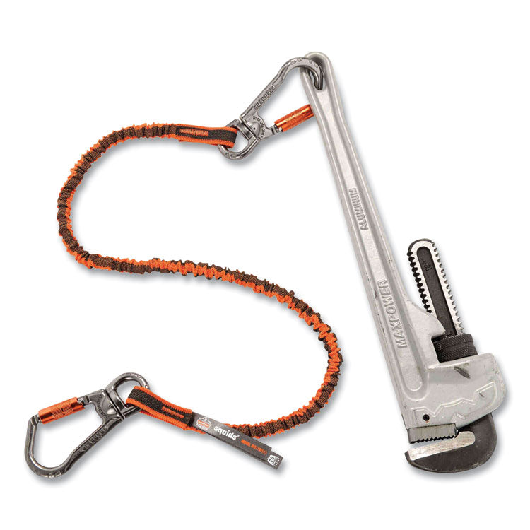 Squids 3119F(x) Tool Lanyard with Swiveling Aluminum Carabiners, 25 lb Max Working Capacity, 38" to 48" Long, Orange/Gray