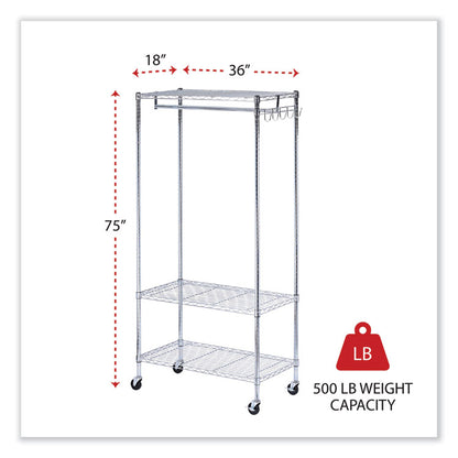 Wire Shelving Garment Rack, 30 Garments, 36w x 18d x 75h, Silver
