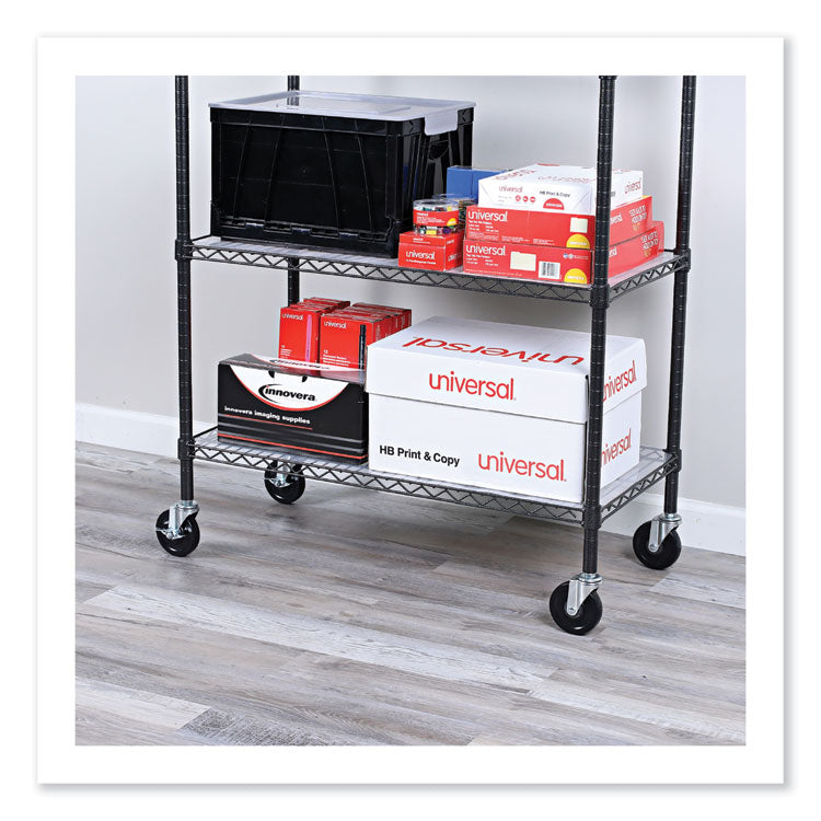 Optional Casters for Wire Shelving, Grip Ring Type K Stem, 4" Wheel, Black/Silver, 4/Set (2 Locking)