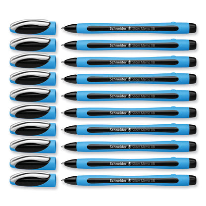 Slider Memo XB Ballpoint Pen, Stick, Extra-Bold 1.4 mm, Black Ink, Black/Light Blue Barrel, 10/Box