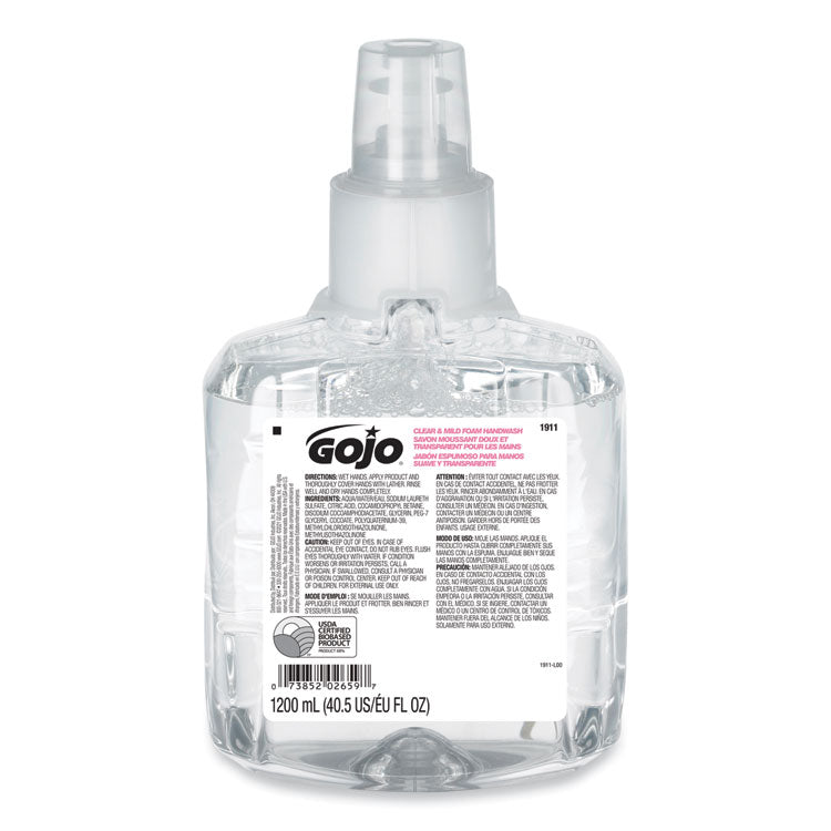 Clear and Mild Foam Handwash Refill, For LTX-12 Dispenser, Fragrance-Free, 1,200 mL