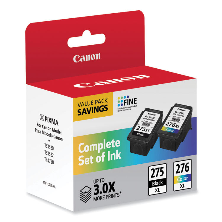 4981C008 (PG-275XL/CL-276XL) High-Yield Multipack Ink, Black/Tri-Color