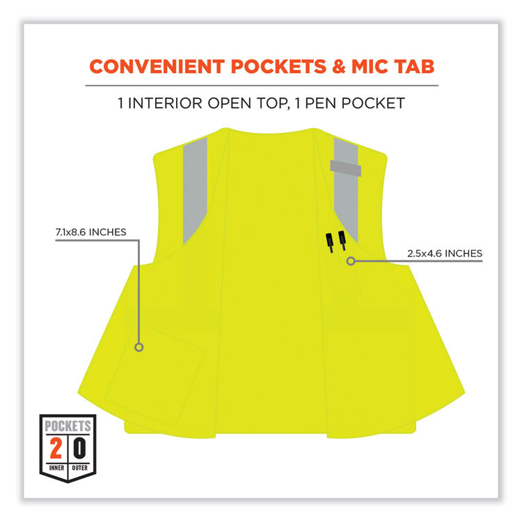 GloWear 8263FRHL Class 2 FR Safety Economy Hook and Loop Vest, Modacrylic Mesh/Cotton, Small/Medium, Lime