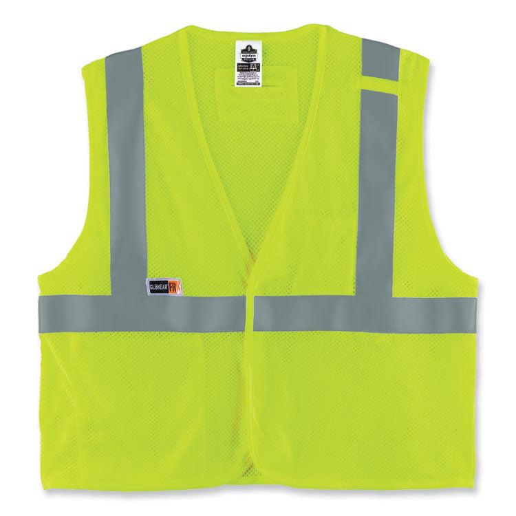 GloWear 8263FRHL Class 2 FR Safety Economy Hook and Loop Vest, Modacrylic Mesh/Cotton, Small/Medium, Lime