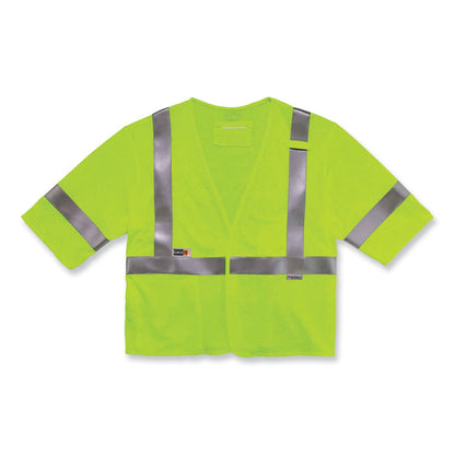 GloWear 8356FRHL Class 3 FR Hook and Loop Safety Vest with Sleeves, Modacrylic, Small/Medium, Lime