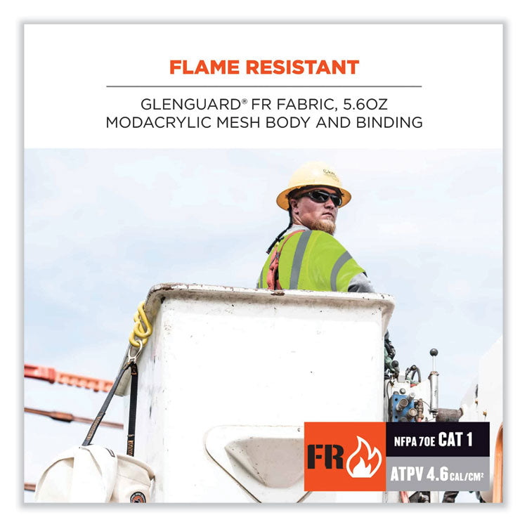 GloWear 8356FRHL Class 3 FR Hook and Loop Safety Vest with Sleeves, Modacrylic, Small/Medium, Lime