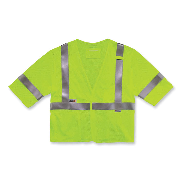 GloWear 8356FRHL Class 3 FR Hook and Loop Safety Vest with Sleeves, Modacrylic, Large/X-Large, Lime