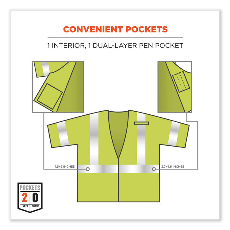 GloWear 8356FRHL Class 3 FR Hook and Loop Safety Vest with Sleeves, Modacrylic, Large/X-Large, Lime