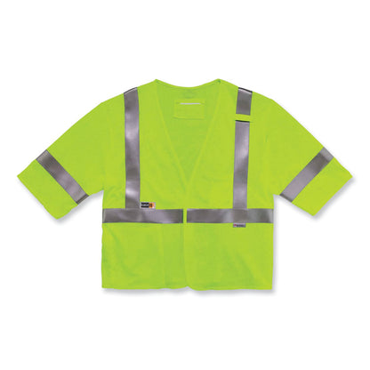 GloWear 8356FRHL Class 3 FR Hook and Loop Safety Vest with Sleeves, Modacrylic, 4X-Large/5X-Large, Lime