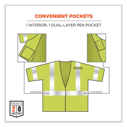 GloWear 8356FRHL Class 3 FR Hook and Loop Safety Vest with Sleeves, Modacrylic, 4X-Large/5X-Large, Lime
