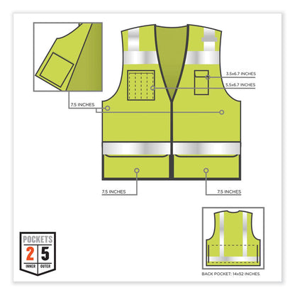 GloWear 8253HDZ Class 2 Heavy-Duty Mesh Surveyors Vest, Polyester, Small/Medium, Lime