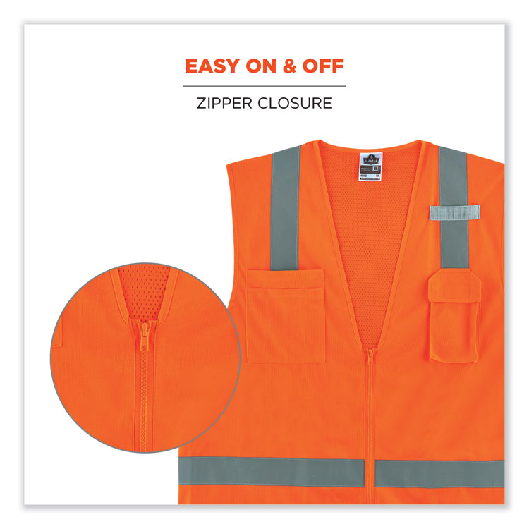 GloWear 8249Z Class 2 Economy Surveyors Zipper Vest, Polyester, X-Small, Orange