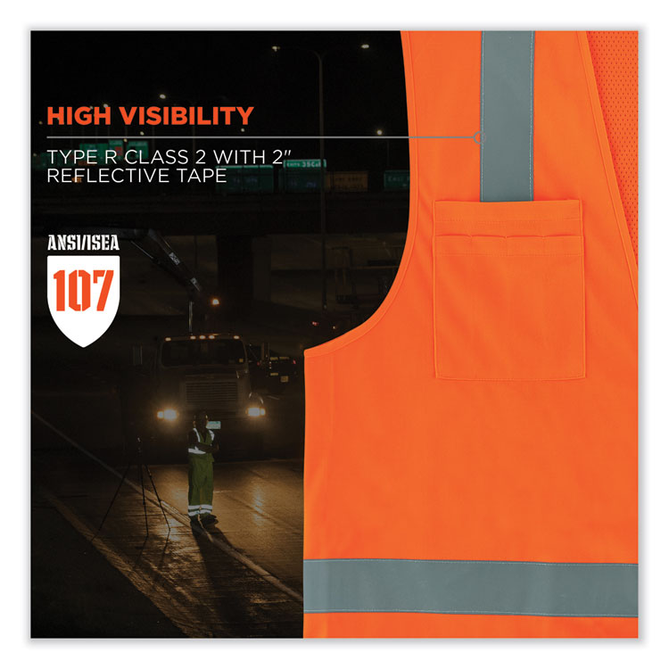 GloWear 8249Z Class 2 Economy Surveyors Zipper Vest, Polyester, 2X-Large/3X-Large, Orange