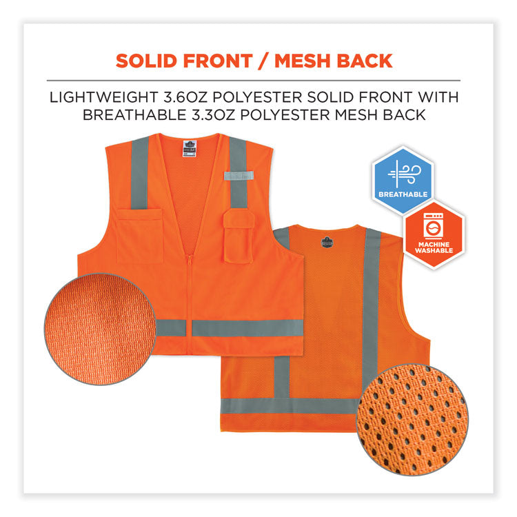 GloWear 8249Z Class 2 Economy Surveyors Zipper Vest, Polyester, 2X-Large/3X-Large, Orange