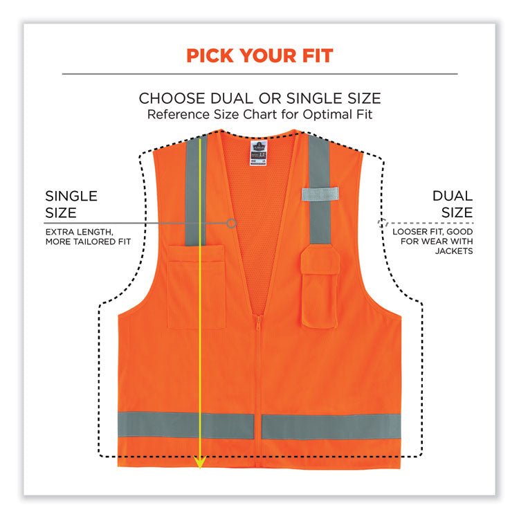 GloWear 8249Z Class 2 Economy Surveyors Zipper Vest, Polyester, 2X-Large/3X-Large, Orange