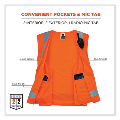 GloWear 8249Z Class 2 Economy Surveyors Zipper Vest, Polyester, 4X-Large/5X-Large, Orange