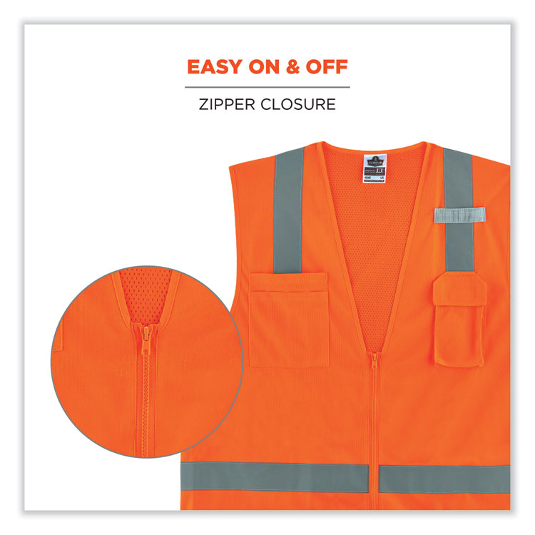GloWear 8249Z Class 2 Economy Surveyors Zipper Vest, Polyester, 4X-Large/5X-Large, Orange
