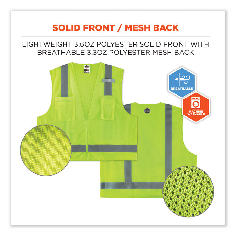 GloWear 8249Z Class 2 Economy Surveyors Zipper Vest, Polyester, X-Small, Lime