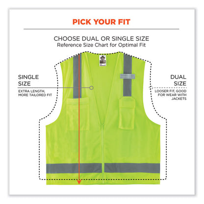 GloWear 8249Z Class 2 Economy Surveyors Zipper Vest, Polyester, Small/Medium, Lime